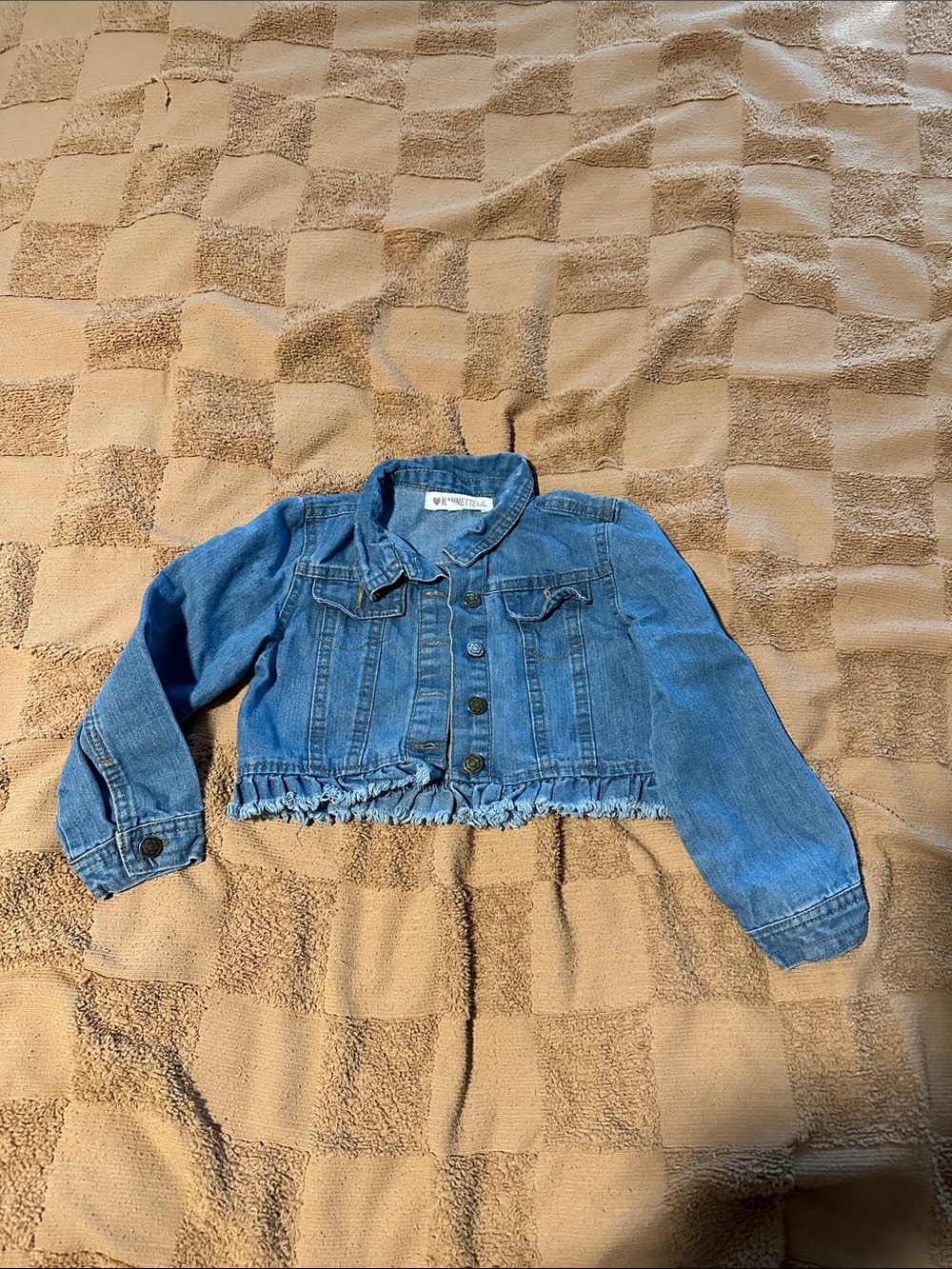 Nannette Blue Cropped Denim Jacket with Ruffle Hem